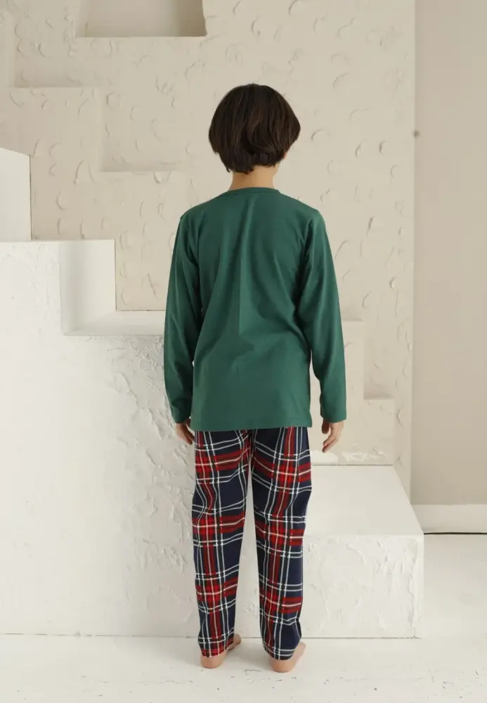 Pijama Băieți, Mânecă Lungă si Pantaloni Lungi, Imprimeu We Are Family,Culoare Verde,Engros